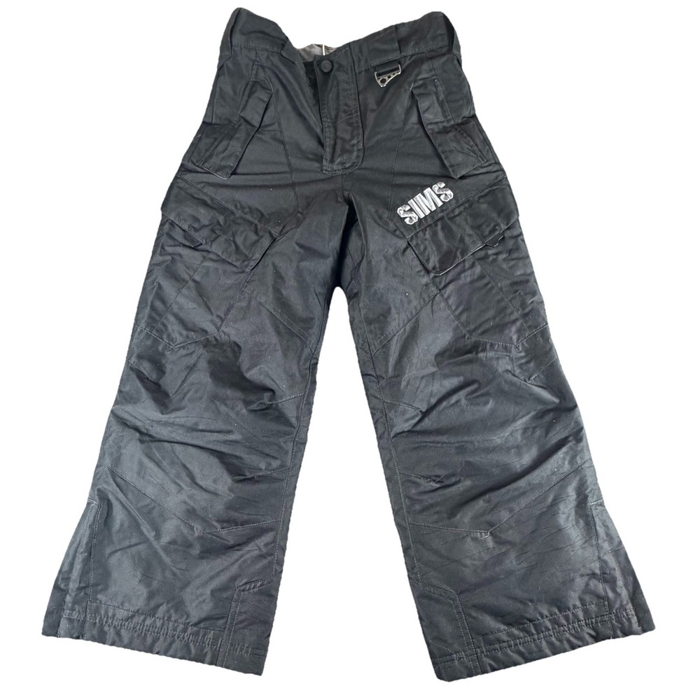 Vintage Y2K SIMS Snowboard Pants Youth M Black Cargo Insulated Baggy
